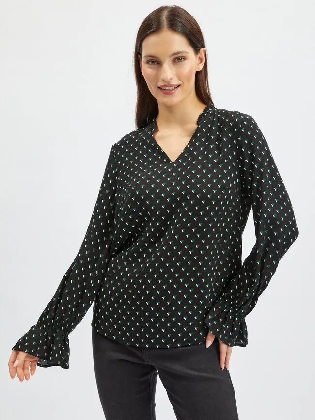 BS AKBA BLOUSE  STRAIGHT LS RUFFLE ON NECKLINE PRINT VISCOSE (1)