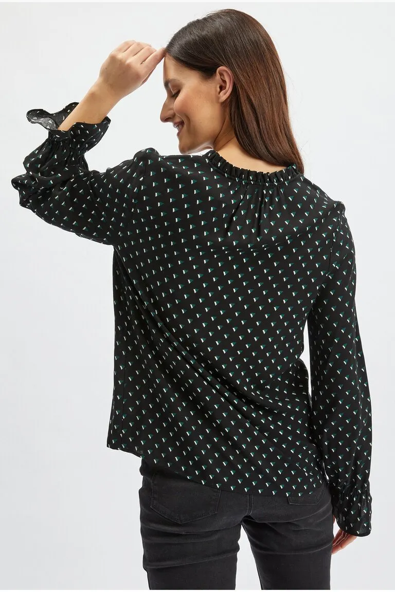 BS AKBA BLOUSE  STRAIGHT LS RUFFLE ON NECKLINE PRINT VISCOSE (2)